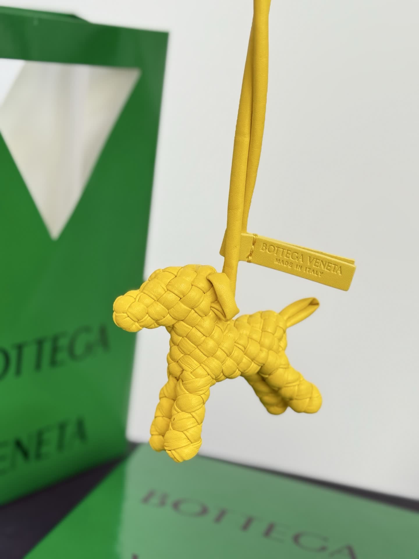 Bottega Veneta Yellow Quilted Dog Charm